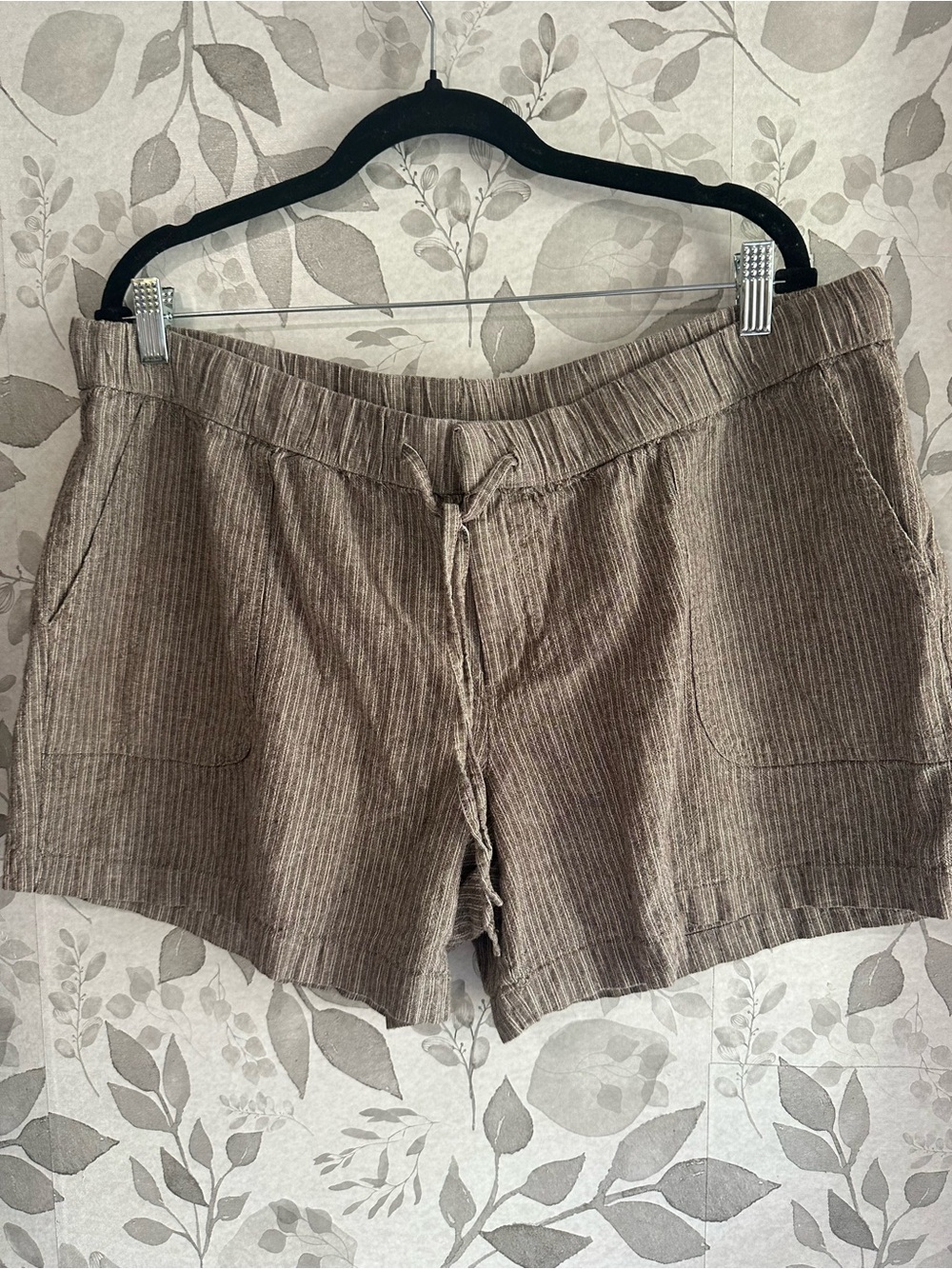 Liz Claiborne Taupe Stripe Drawstring Linen-Blend Shorts sz XL